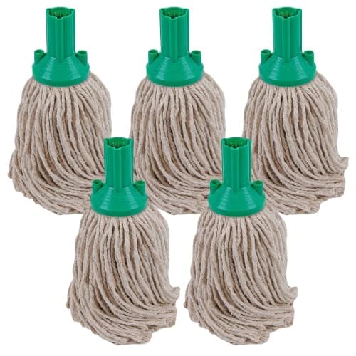 Image of Red Disposable Cotton Mop Head Replacements PY Yarn Traditional String Mop Heads Self Threaded Socket Screw Mop Head - Colour Coded - (Pack Of 5) (Green)