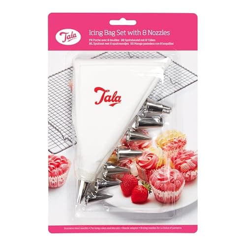 Image of Tala Icing Bag Set with 8 Interchangeable Stainless Steel Piping Nozzles - Reusable Anti-Slip Large Piping Bags and Nozzles for Cake Decorating - Easy Handwash Cleaning