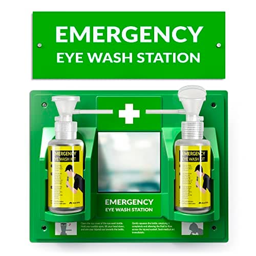 Image of MAASTERS BPA Free Portable Eye Wash Station OSHA Approved - Wall-Mounted First Aid Eye Wash Kit w/Mirror & 2X 16oz Empty Bottles - No Eye Wash Solution Included - Emergency Eyewash - Set of 1