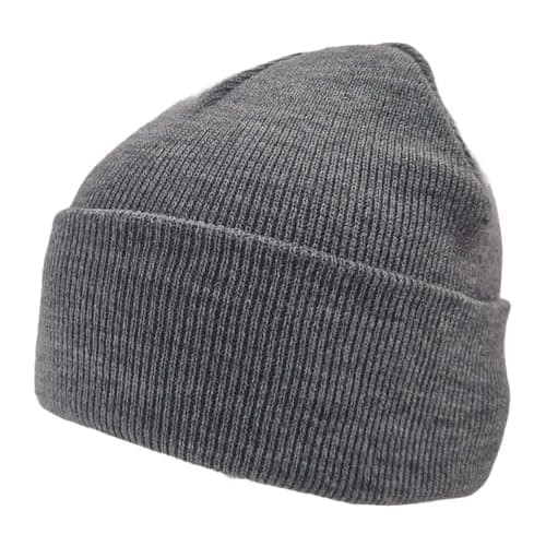 Image of Komonee Beanie Hat Plain Grey Soft Comfortable Casual for Men Women Warm Knitted Winter Woolly Skully Ski Headwear Stretchy Thermal Unisex Cap Perfect for Daily Wear Outdoor Sports and Hiking
