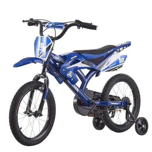 Image of BSTSEL 12" 16" 18" Kids Bicycle Moto Motorcross Bike with Removable Stabilisers Wheels for Boys&Girls Ages 2-9 Years Old Children 16/18 inch Motorcycle Bike Gift (Blue, 18 inch)