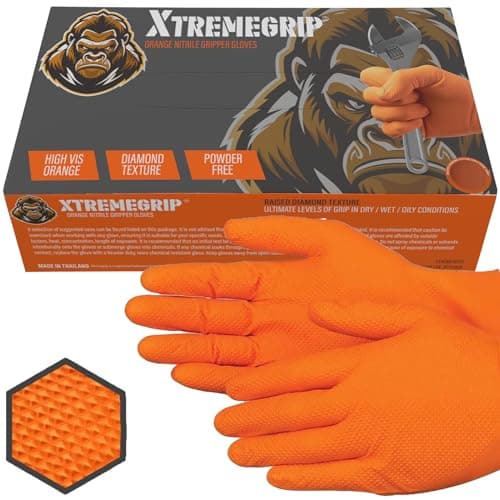 Image of Xtremeauto Nitrile Gloves - Disposable Gloves, Diamond Grip Orange Gloves - Powder-free & Latex Free Nitrile Gloves, Extra Thick & Strong Rubber Gloves (1 Box, Large)