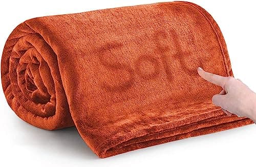 Image of MOONLIGHT20015 Fleece Throw Blanket for Sofa - Soft Cosy Fluffy Blankets for Bed, 400 GSM Silk Touch Warm Single Throws for Audlts, Rust, 130x150 cm