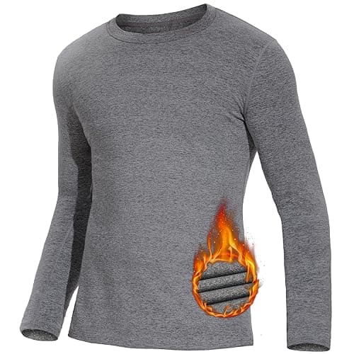Image of SIMIYA Mens Long Sleeve Thermal Tops Crew Neck Thermal Underwear Winter Warm Base Layer Thermals T-Shirt Vest(Dark Grey,M)