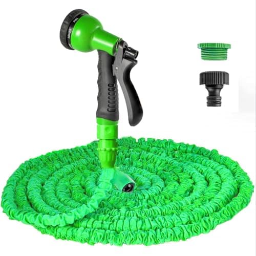 Image of VENQI Expandable Garden Hose Pipe 25ft/50ft/100ft/125ft/150ft,25ft Flexible Expanding Magic Water Hose with 8-Pattern Spray Nozzle,Leak-Proof Retractable Heavy Duty Hosepipes for Garden (25FT, Green)