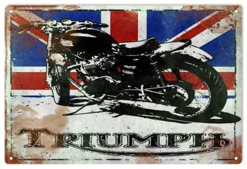 Image of Metal Tin Sign Triumph Motorcycle with British Flag Pub Outdoor Bar Retro Poster Home Kitchen Restaurant Wall Decor Signs 12x8inch