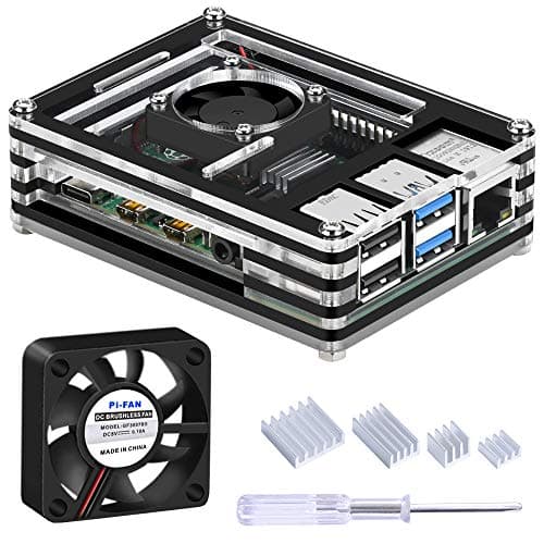 Image of GeeekPi Acrylic Case for Raspberry Pi 4 Model B, with 30mm Fan and 4pcs Heatsinks for Raspberry Pi 4B (Only for Pi4) (Black and Clear)