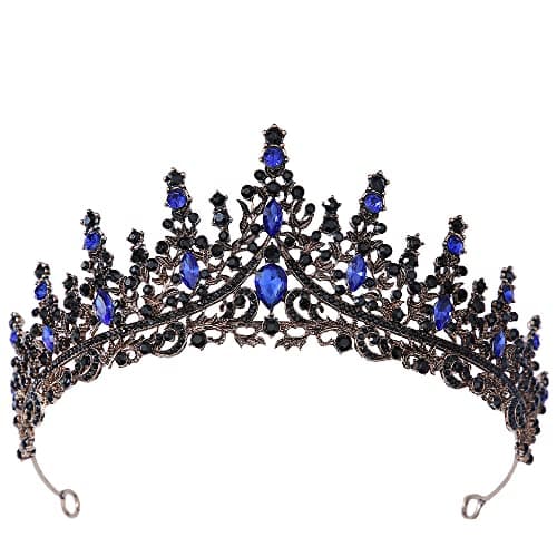 Image of Women Hair Crown Vintage Wedding Tiaras Headpiece Girl Head Fancy Dress Headband Blue Rhinestone for Bridal Carnival Headdress Halloween Costume Birthday Christmas Party
