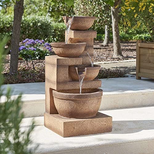 Image of Primrose 86cm Stone Effect Bowls 4 Tier Garden Patio Water Feature with LED Lights