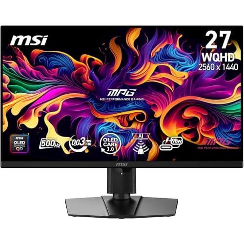 Image of MSI MPG 271QR QD-OLED X50 27-Inch WQHD QD-OLED Monitor, 2560 x 1440, 500Hz, 0.03ms, DisplayHDR True Black 500, AMD FreeSync Premium Pro, G-SYNC Compatible, AI Care Sensor, HDMI2.1, DP 2.1, 98W USB-C