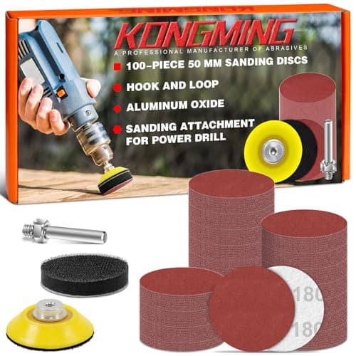 Image of KONGMING 50mm Sanding Discs Hook and Loop 100 pcs Grit 180 for Drill Sanding Attachment