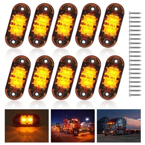 Image of Pulchra 10 Pack LED Side Marker Lights, 12-24V Trailer Side Light Warning Orange Indicator Lamps Clearance Lights for Trailer Truck RV Caravan