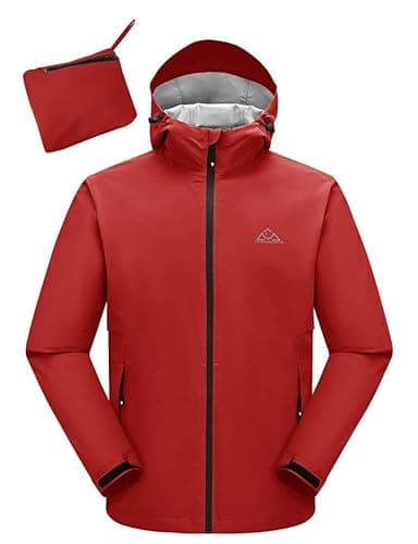 Image of donhobo Men's Packable Waterproof Hiking Raincoat Jackets,Rain Jacket Men,Packaway Foldable Hooded Windproof Raincoat for Fishing Cycling Skiing Red XL