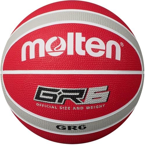 Image of Molten GR Premium Rubber Basketball | Indoor/Outdoor Play | Durable Pro Pebble Grip Texture | Reaction Training | Size 6 | For Boys age 12-14, Girls age 14 plus & Adults | Red & Silver