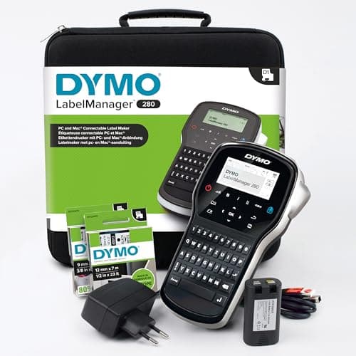 Image of DYMO LabelManager 280 Rechargeable Handheld Label Maker Kit | QWERTY Keyboard | with 2 Rolls of D1 Labels & Carrying Case