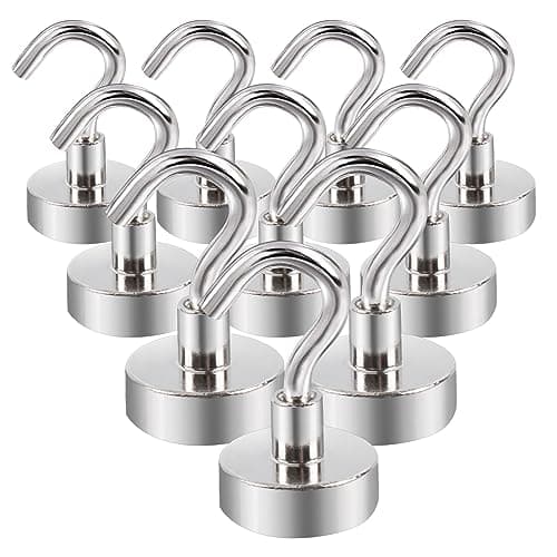 Image of Aenienoe Strong Magnetic Hooks Heavy Duty 35lb Magnet Hooks for Hanging Neodymium Magnet with Hook for Cruise Cabin Kitchen Fridge Classroom Office Camping 20mm(0.79in) Silver 10 Pack