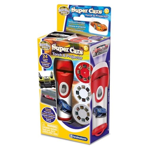 Image of Brainstorm TOYS Super Cars Stem Torch and Projector – 24 Car Images, Projects Clear Pictures up to 1 Metre Wide, Interactive Educational Kids Flashlight Toy