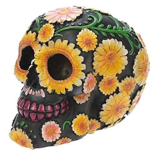 Image of Puckator Day of the Dead Skull Head with Daisy Floral Motif - Home Living Room Decoration - Gifts For Men Women