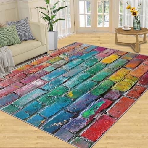 Image of YXQAIED Graffiti Rugs Living Room - 140 x 200cm Brick Wall Bedroom Carpet, Graffiti Street Rugs for Living Room, Washable & Non Slip Large Carpet for Home Decor