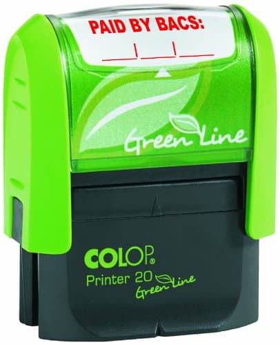 Image of COLOP P20GLPAI Paid By Bacs Green Line Word Stamp - Red, 37x13mm