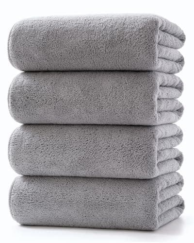 Image of Lumimi Towels 4-Piece Soft Microfiber Bath Towel Set Incredibly Absorbent Lightweight Quick Dry and Durable, 55" L x 27" W, 4 Pack Light Grey