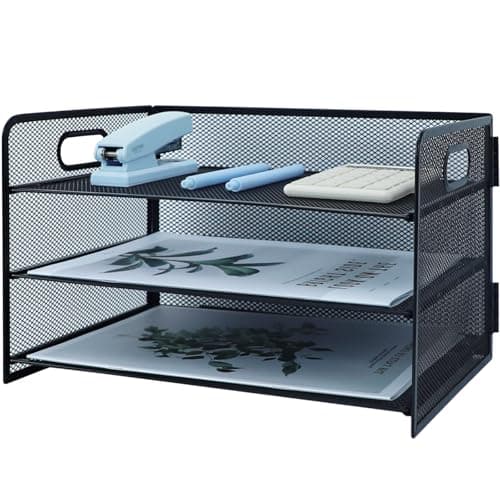 Image of HIHOBDAY 3 Tier Paper Organiser Mesh Letter Tray Metal Magazine File Desk Storage For Office School Home, Black