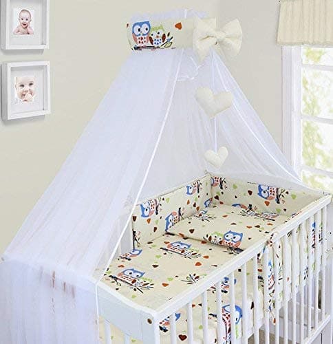 Image of Kids Bed Canopy Drape Mosquito Net with Holder to Fit Cot and Baby Crib Bed Tent for Children Baby Dome Nursery Curtains for Children Bedroom (Owls Cream)
