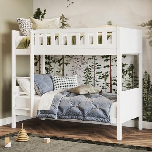 Image of Flair Furnishings - Bea Shorty Bunk Bed with Noomi Eco Foam Mattresses, Wooden Bunk Bed for Kids, Heavy Duty Frame, Plush and Supportive Mattresses, Space-Saving (White)