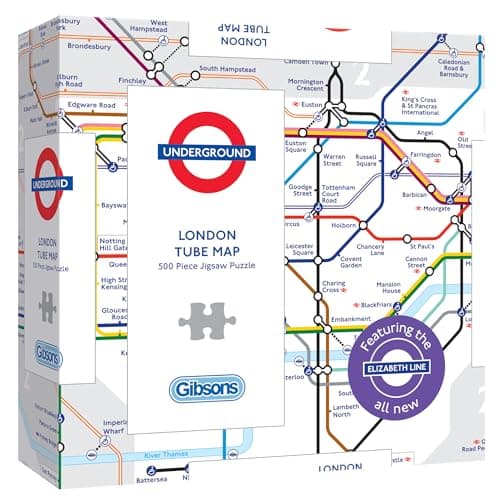 Image of Gibsons London Tube Map 500 Piece Underground Challenging Jigsaw Puzzle for Adults Teens UK Made Thick Sustainable 100% Recycled Board Tfl Transport for London Enthusiasts British Gift