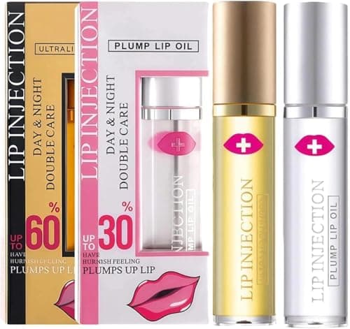 Image of 2PCS Lip Plumper & Hydrating Oil Set, Day & Night Lip Volumizer For Fuller Moisturized Lips, Gentle Plumping Gloss Softens Fine Lines, Boosts Lip Volume (30% + 60%, 5ml)