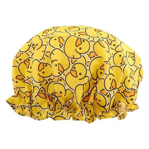Image of SMUG Shower Cap | Waterproof Shower Cap with Elastic Lining | Three Prints Available | Showers, Cooking, Spa Salon, Sleeping, Makeup | Shower Caps For Women UK Long Hair Short Hair | Duck