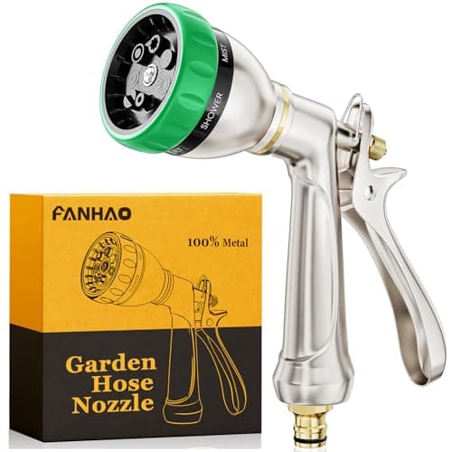 Image of FANHAO Heavy Duty Hose Pipe Spray Gun, 100% Metal Garden Hose Gun with 7 Spray Patterns, Ergonomic Rear Trigger, High Pressure Hose Nozzle Sprayer for Watering Plants, Washing Car and Pet