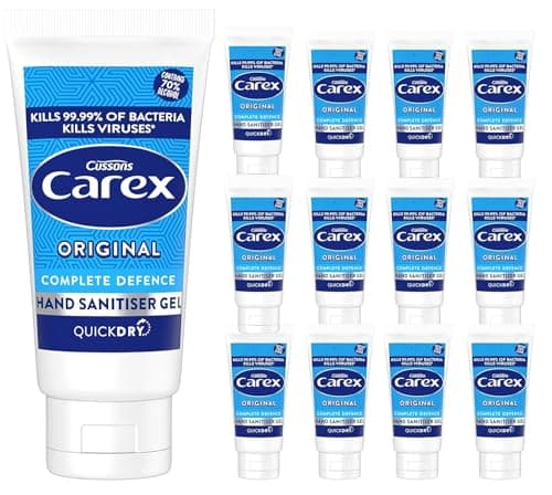 Image of Hand Sanitiser Gel 50ml – Pack of 12 Travel Bottles | 70% Alcohol Antibacterial Hand Gel | Fast-Drying Pocket Hand Cleaner for Home, Work, Car, School & Travel - Bulk Pack of 12