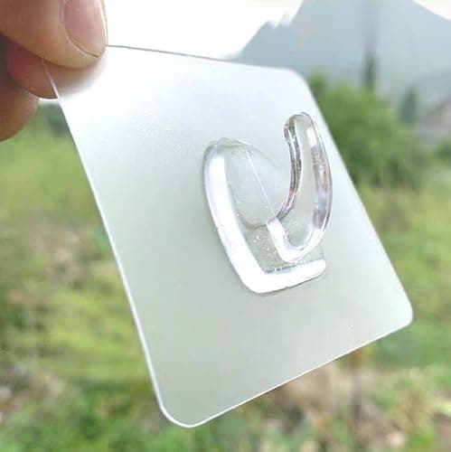 Image of Volunx 12 PCS Heavy Duty self Adhesive Clear Hooks Clear Waterproof 15kg 33lb Plastic Strong Sticky Hook for Bathroom Kitchen Wall Door Metal, Tiles, Wood, Ceramic to Make Garland