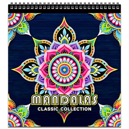 Image of FUNLAVIE Adult Colouring Book Mandala Colouring Books for Adults Relaxation and Teens Stress Relief, Spiral Bound Book for Women, Mindfulness Patterns in Mandala Style - Classic Collection