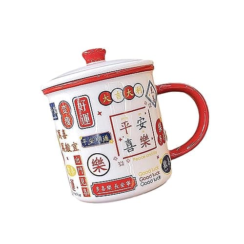Image of 450/700ml Retro Hong Kong style large-capacity ceramic mug microwave available with a lid tea cup creative coffee cups Suitable for office home-Red 450ML,Small 450/Large 700ML