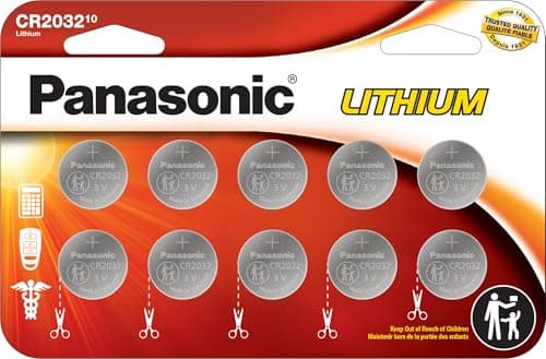 Image of Panasonic CR2032 3.0 Volt Long Lasting Lithium Coin Cell Batteries in Child Resistant, Standards Based Packaging, 10 Pack