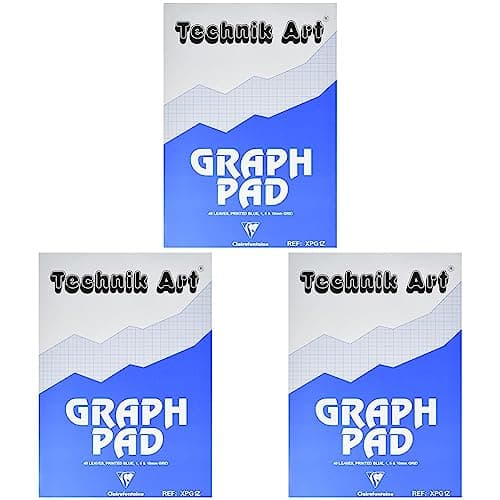 Image of Exacompta Clairefontaine - Ref XPG1Z - Technik Art - Graph Pad, A4 210 x 297mm, 1/5/10mm Blue Printed Grid Pattern, 40 Sheets Per Pad, Suitable for Photocopying - Blue & White (Pack of 3)
