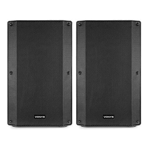 Image of VONYX VSA120S 12" Active DJ Speaker Pair Set - 800W Bluetooth PA Speakers with Mixer, USB Media Player, Built-In Stereo Amplifier & Remote Control for DJs, Bands & Venues