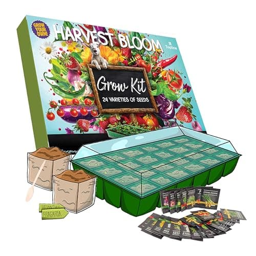 Image of Vegetable Grow Your Own Kit for Gardening Gifts - Harvest Bloom 24 Varieties of Vegetable Seeds, Greenhouse, Plant Markers, Spoon & Soil. Great Garden Gifts for Women, Christmas Gifts for Mum