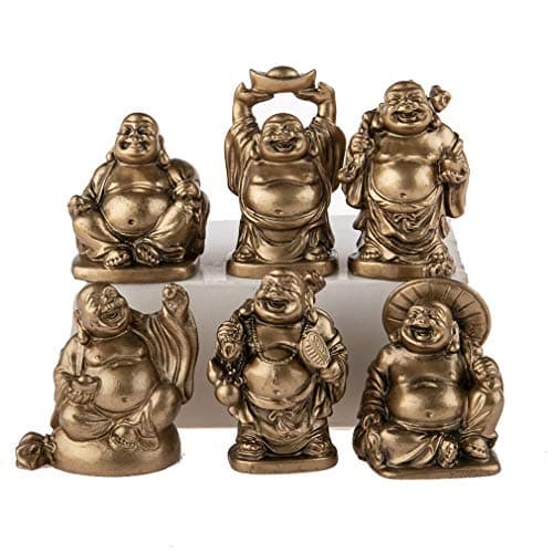 Image of Lachineuse - Set of 6 Laughing Buddha Statuettes - Small Buddha Figures - Health, Wealth, Wisdom, Happiness - Feng Shui Lucky Charm Home Decoration - Gift Idea Zen Decoration Asia