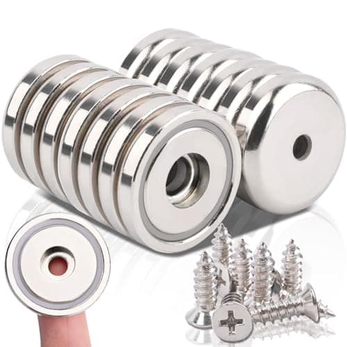 Image of MIN CI 14 Pack Neodymium Magnets - 80lbs Pulling Force, 14mm, Silver, Round, Rare Earth, Pot Magnets with Countersunk Hole and Screws