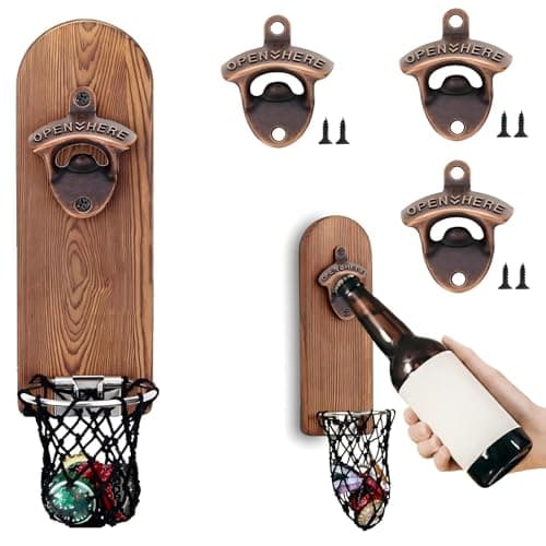 Image of 3Pcs Wall Mounted Beer Bottle Opener, Cast Iron Bottle Opener Wall Mounted with Screws for Bar, Kitchen, Outdoor Kitchen & Garden Bar Accessories