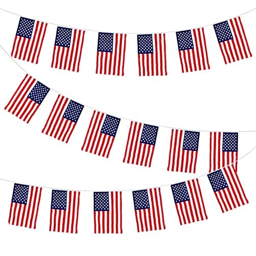 Image of 33ft/10m American Flag Bunting, Koliphy 30 Flags USA Quality Patriotic Fabric Garland Banner America Pennant Flag Stars Stripes for 4th of July, Independence Day US Party Decorations(1 Pcs)