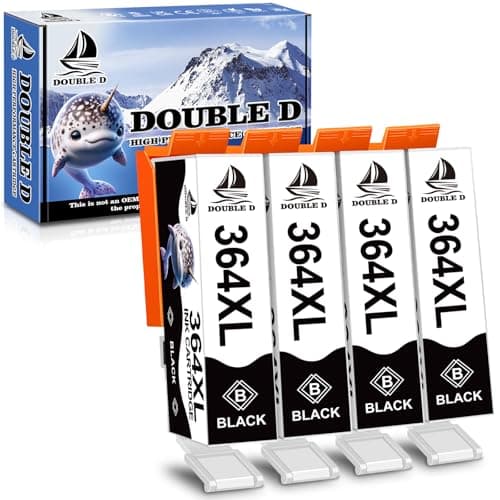 Image of DOUBLE D 364XL Black Ink Cartridges Replacement for HP 364 Ink Work for HP Photosmart 5510 5520 5522 6520 7510 B010a B8550 C5370 C5388 C6324, Officejet 4620, Deskjet 3070A (4 x 364 Black)