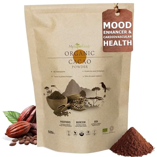 Image of Organic Cacao/Cocoa Powder 500g | Pure & Unsweetened | Mood Enhancer & Cardiovascular Health | Natural Source of Magnesium | Perfect for Smoothies, Baking & Hot Chocolate | Non-Alkalised, Vegan