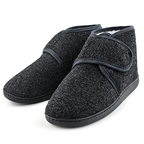 Image of TIESTRA Mens Slipper Boots Warm Felt Slippers Wide Fit Winter Cosy Fur House Shoes Non Slip for Indoor & Outdoor Grey 7UK-41EU