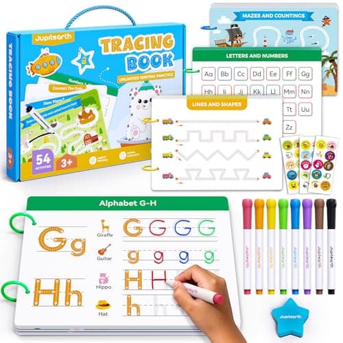 Image of Preschool Learning Activities 54 Reusable Pages, Tracing Books for Kids Ages 3-5, Toddler Activities Busy Book, Handwriting Practice Kindergarten Workbooks, Educational Toys for 3 4 5 Year Old