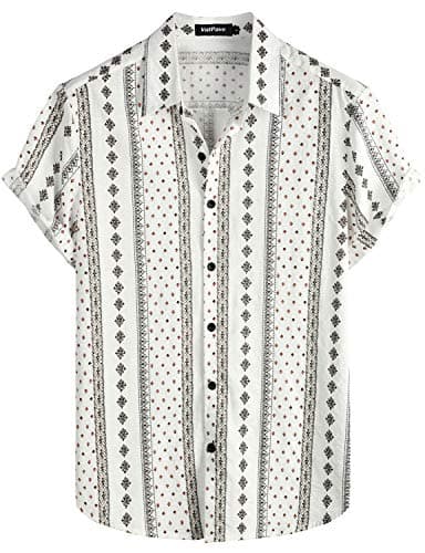 Image of VATPAVE Mens Summer Tropical Shirts Short Sleeve Button Down Aloha Hawaiian Shirts Large White Black