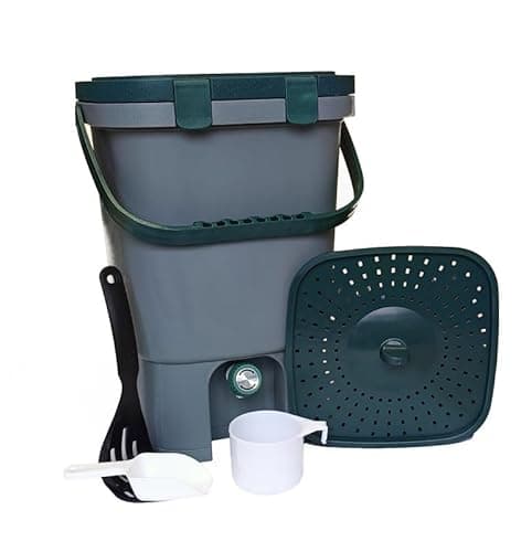 Image of Single Bokashi Compost Bin Kit PLUS 1kg Bokashi Bran - 15L Indoor Composting Bin, Complete with Built-in Easy Twist Tap, Odourless Air-tight Lid and Accessories PLUS 1kg of Bokashi Bran